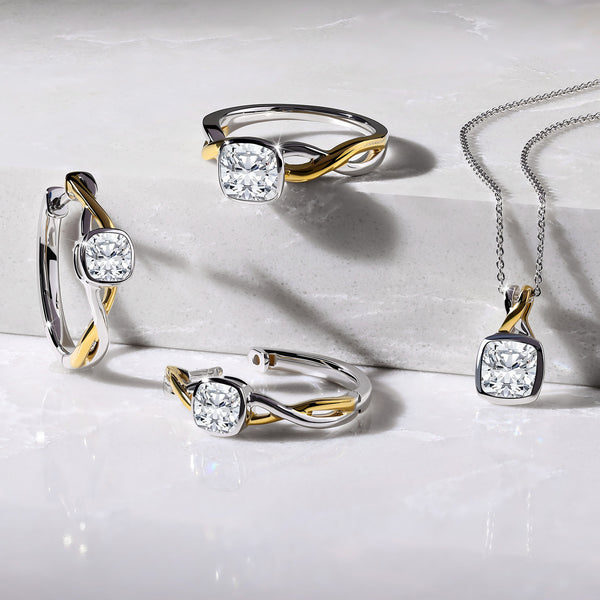 Twisted Bezel Cushion Diamond Ring