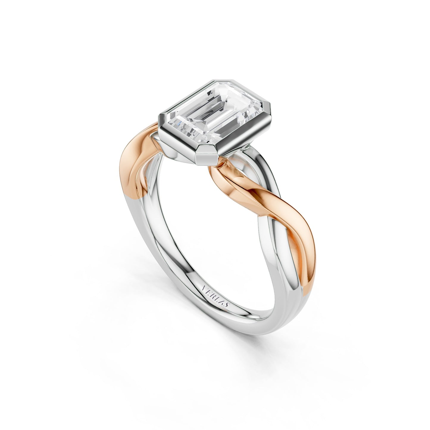 Twisted Bezel Emerald Diamond Ring