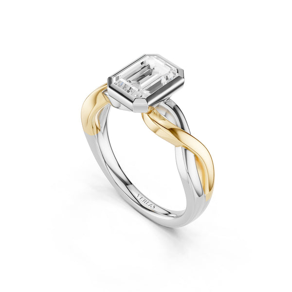 Twisted Bezel Emerald Diamond Ring