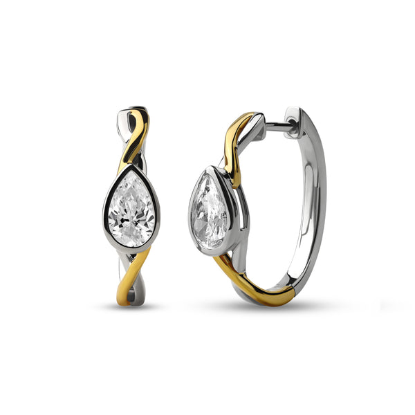 Twisted Bezel Pear Huggie Hoops
