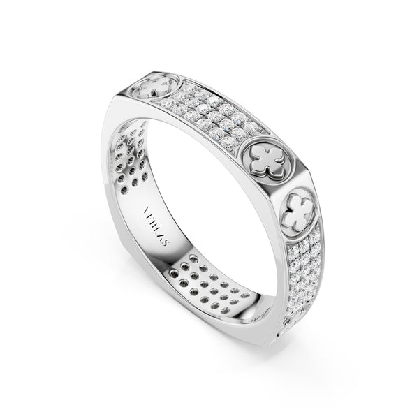 La Fleur 4mm 4-Diamond Rows Square Band