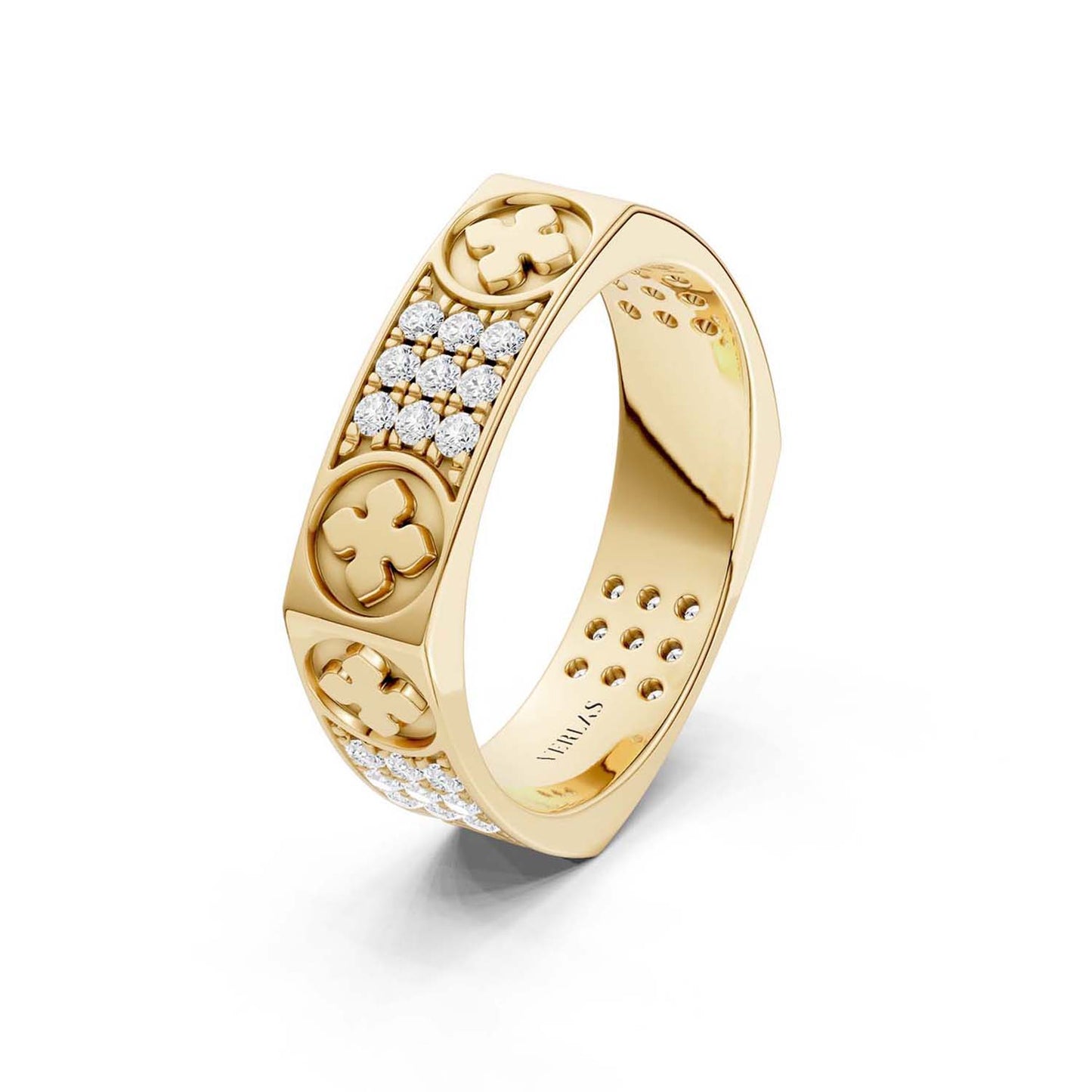 La Fleur 5mm 4-Diamond Rows Square Band