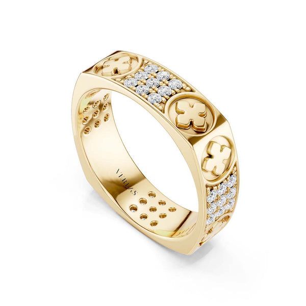 La Fleur 5mm 4-Diamond Rows Square Band
