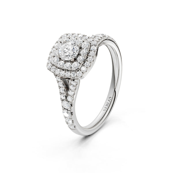 Round-Center Princess Double Halo Ring