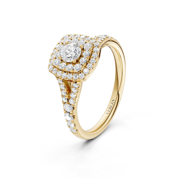 Round-Center Princess Double Halo Ring